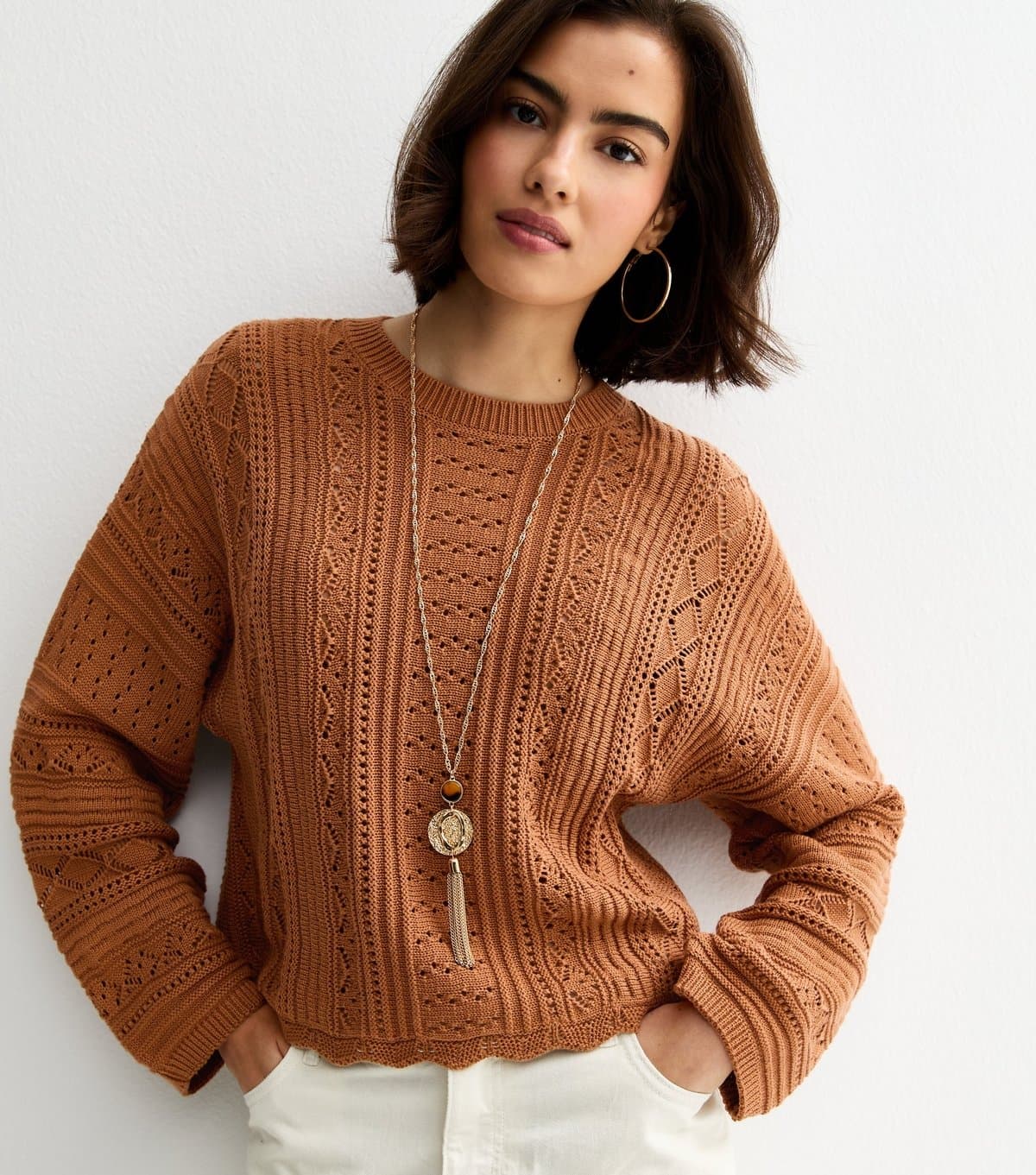 New Look Women's Tan Cotton Rich Stitch Knit Batwing Sleeve Jumper New Look