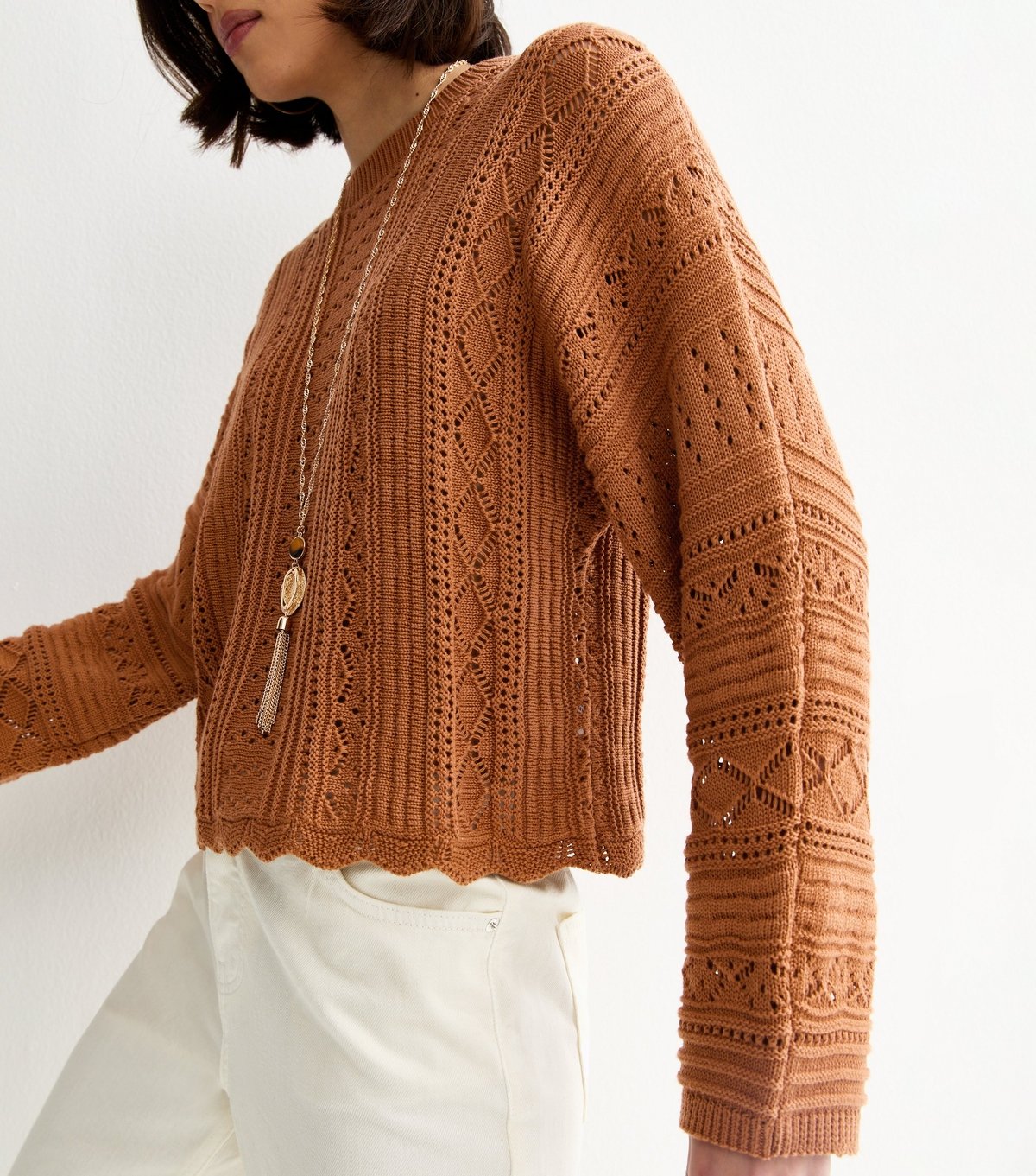 New Look Women's Tan Cotton Rich Stitch Knit Batwing Sleeve Jumper New Look - 2