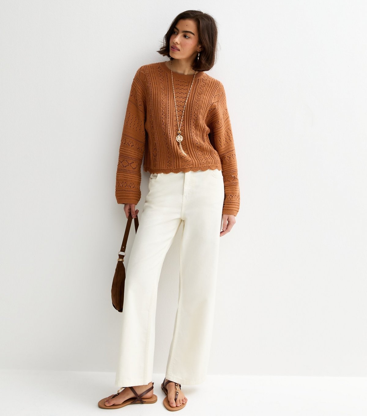 New Look Women's Tan Cotton Rich Stitch Knit Batwing Sleeve Jumper New Look - 3