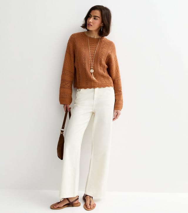 New Look Women's Tan Cotton Rich Stitch Knit Batwing Sleeve Jumper New Look - 3
