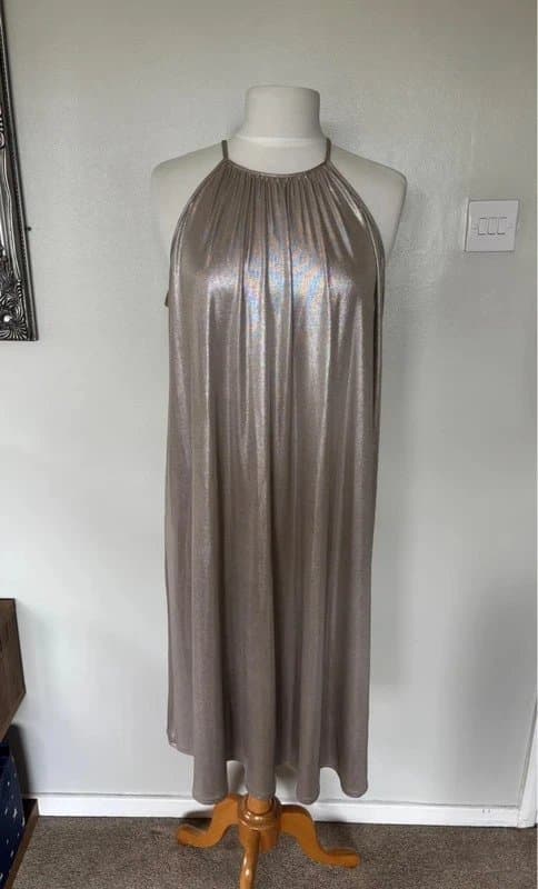 Zara BNWT Zara champagne silver halter neck dress - size L 12-14