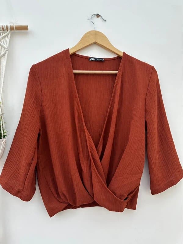 Zara Zara rust orange textured surplice top