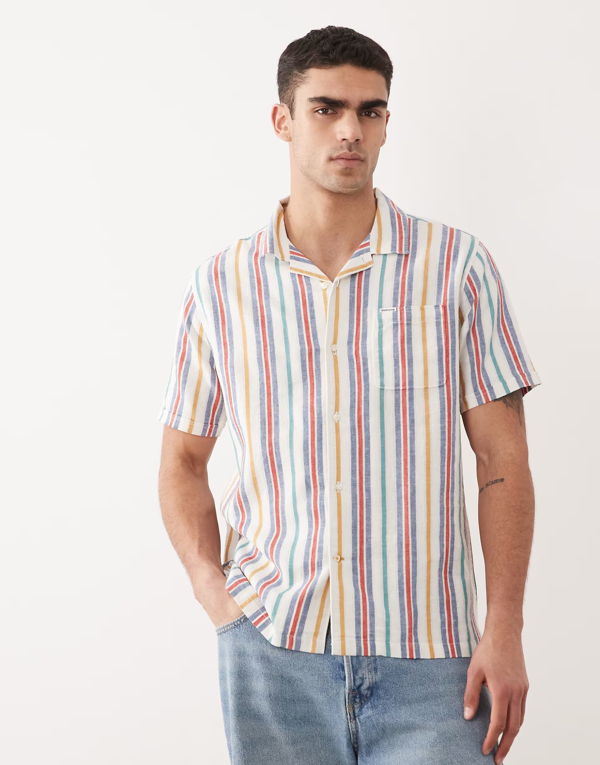 ASOS Barbour Waterbay short sleeve summer stripe shirt in multi