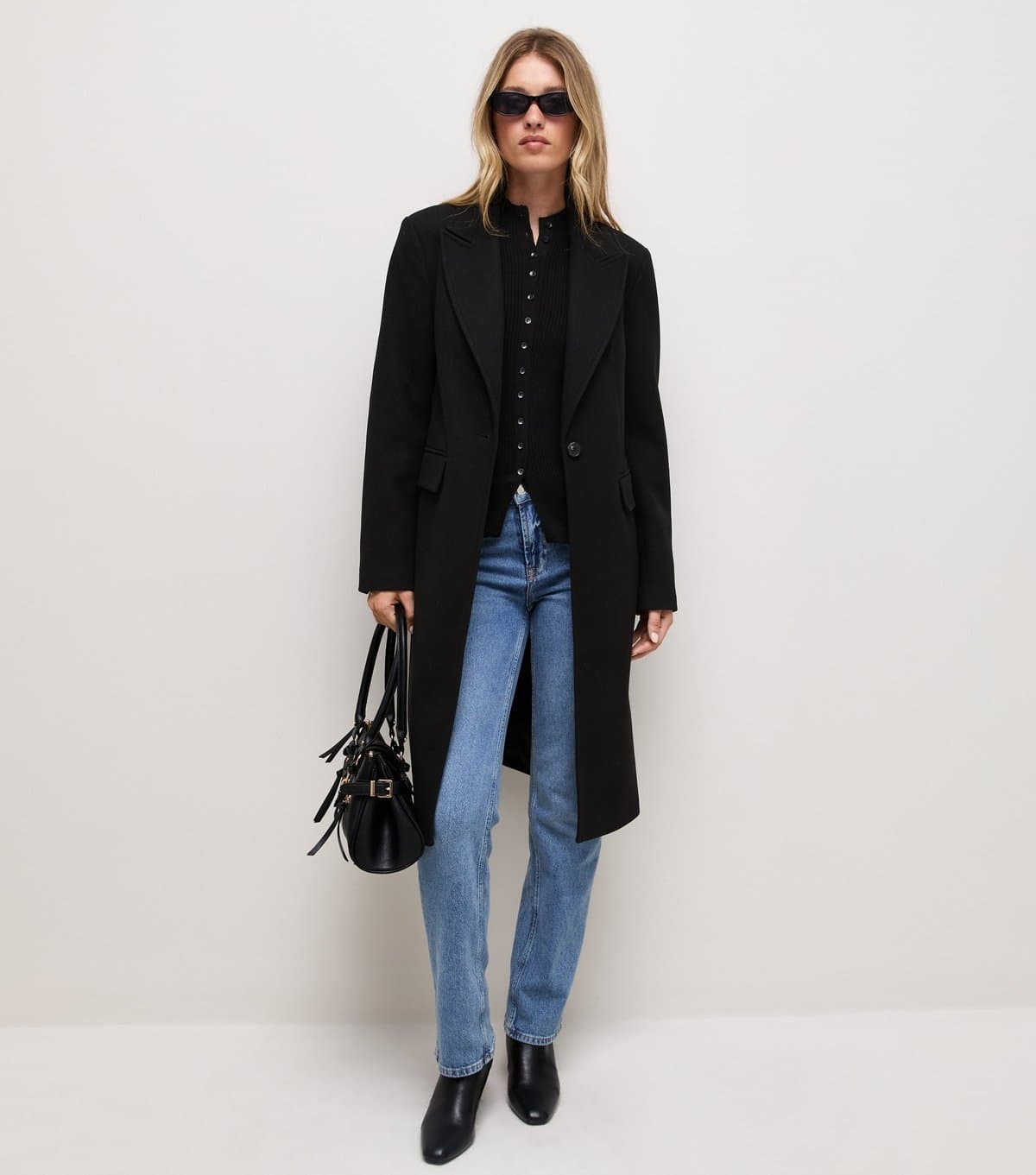 New Look Women's Black One Button Single Breasted Coat New Look