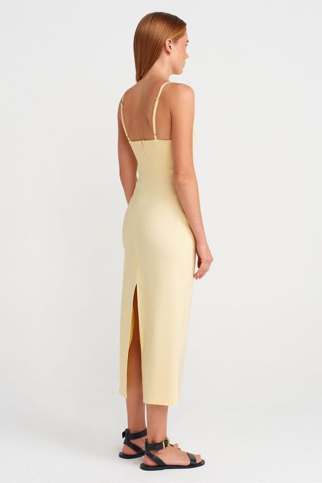 Dilvin Dilvin Women's Sleeveless Bodycon Midi Dress in Lemon - 2