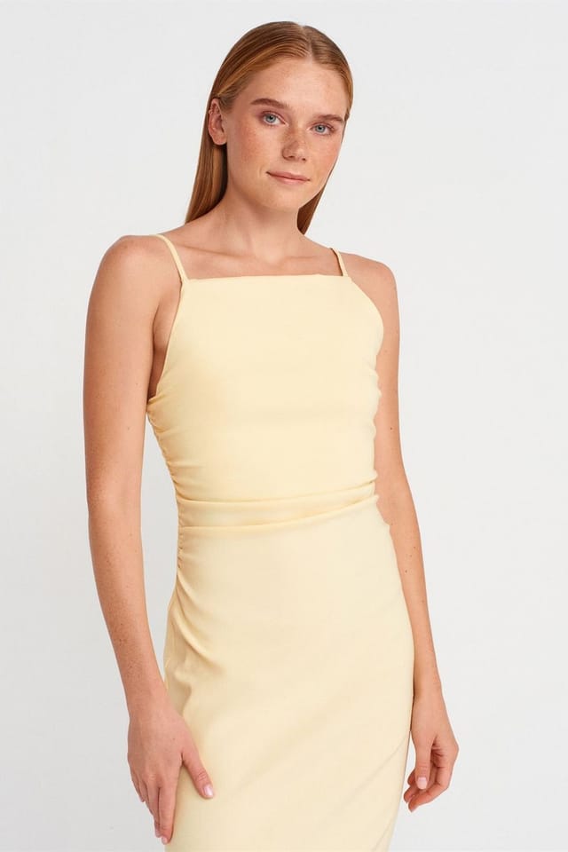Dilvin Dilvin Women's Sleeveless Bodycon Midi Dress in Lemon - 3