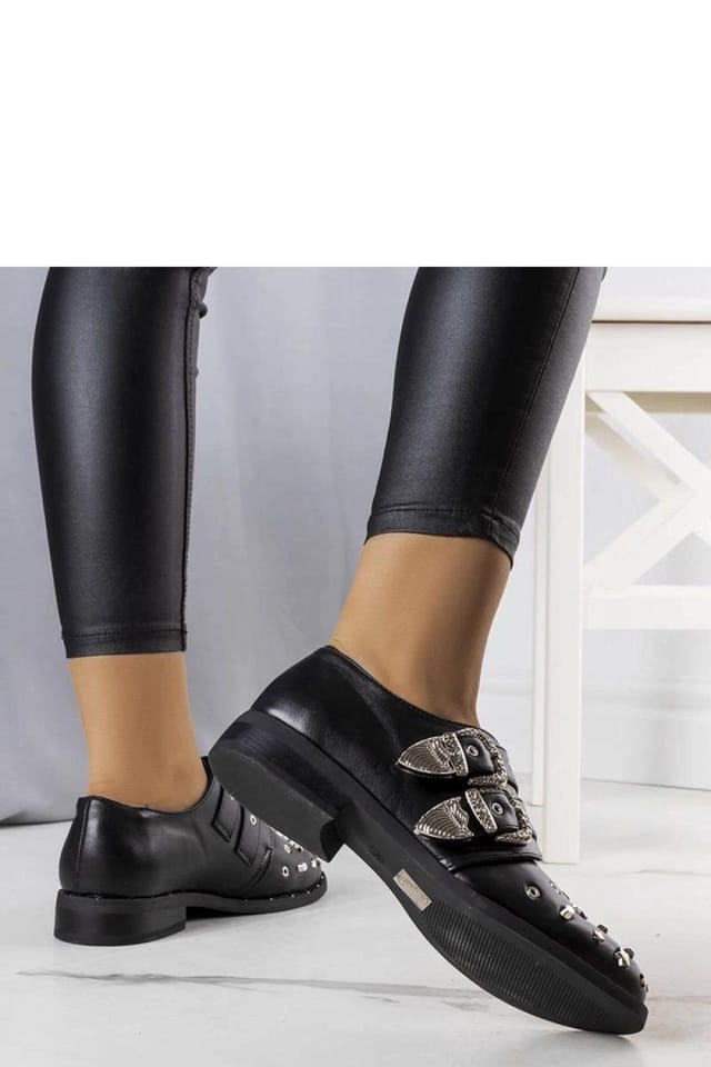 Love Lace Love Lace Women's Half Shoes with Adjustable Buckle Elastic Straps Rubber Sole in Black - 3