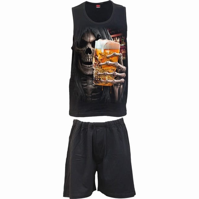 Spiral Spiral Men's TRIPLE 6 - 4pc Gothic Pyjama Set in Black - 2