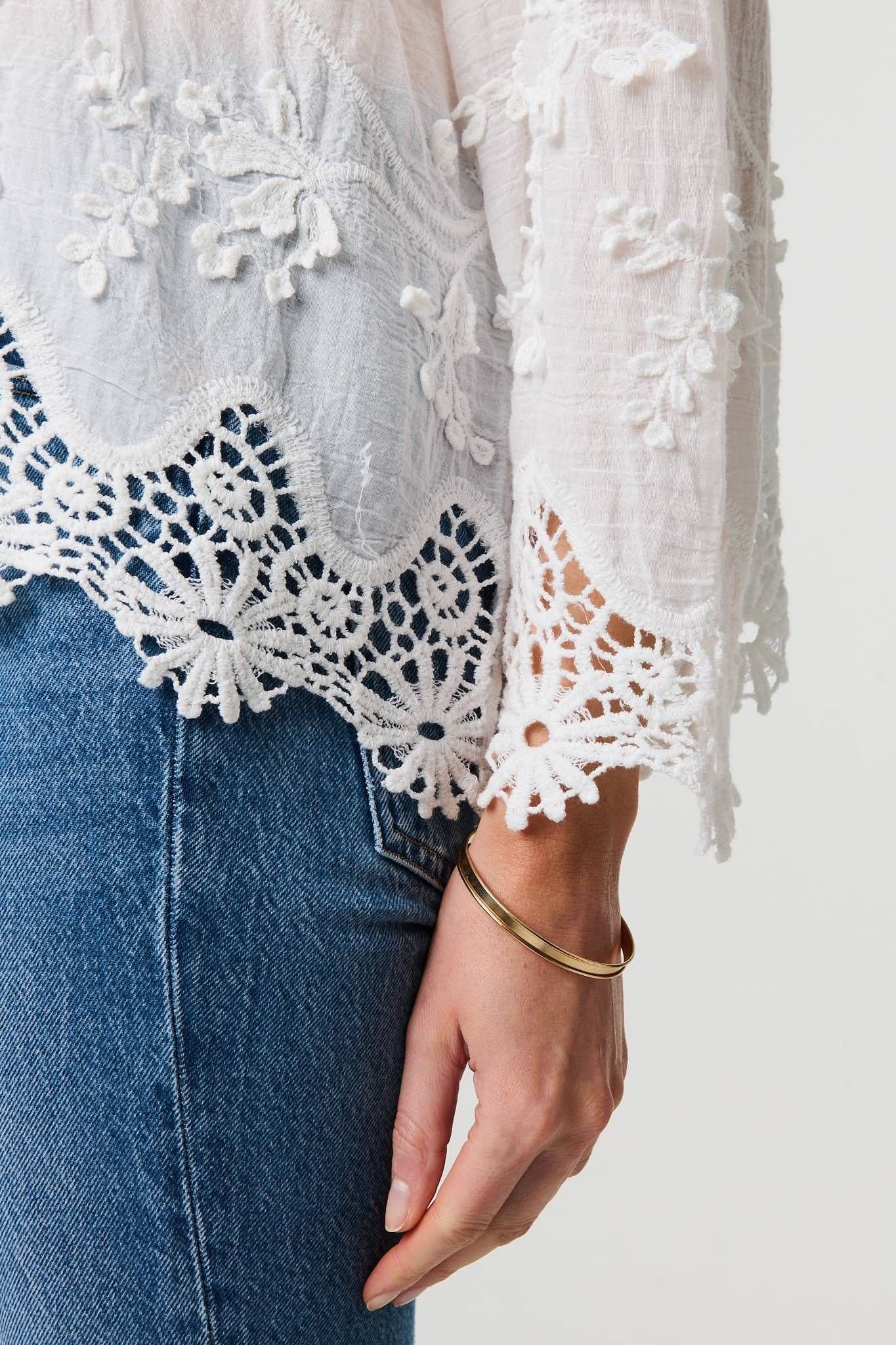 Izabel London Izabel London Women's Embroidered Lace Long Sleeve Shirt in White - 4