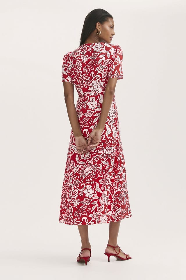 Finery London Finery London Women's Martina Floral Button Through Midi Dress in Scarlet - 3