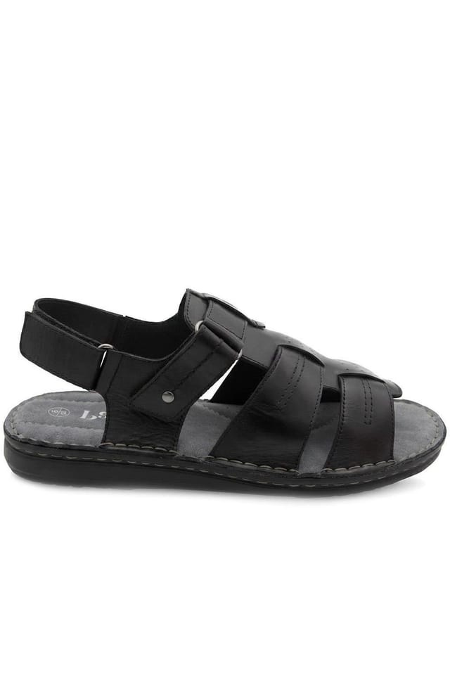 Pavers Pavers Men's Leather Adjustable Fasten Fisherman Sandals in Black - 2