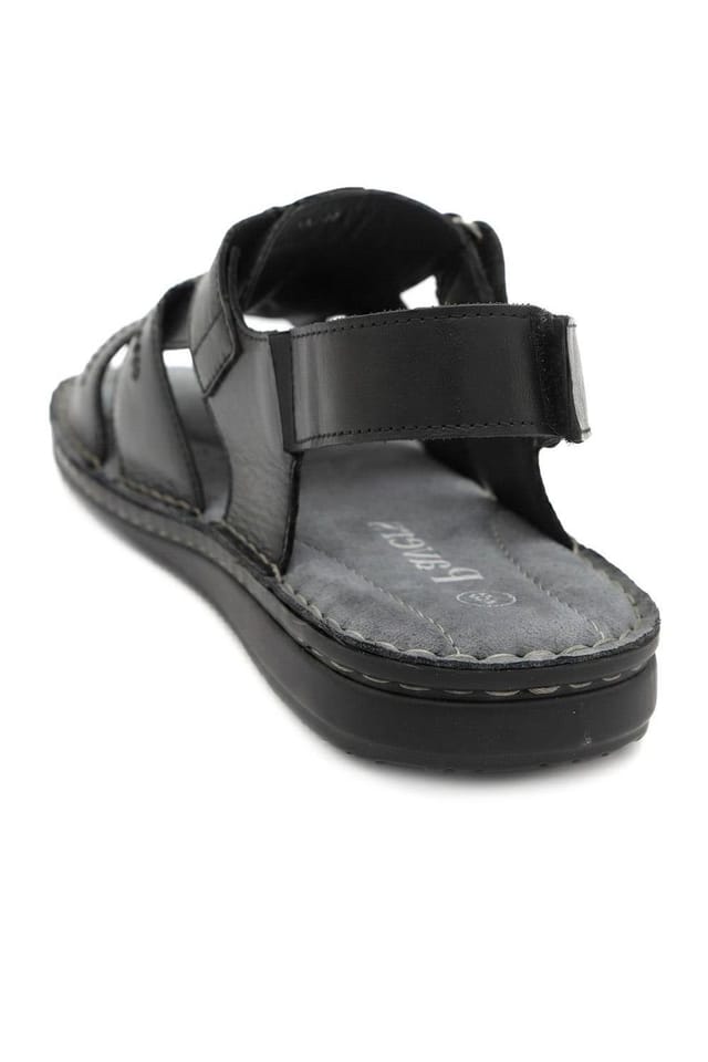 Pavers Pavers Men's Leather Adjustable Fasten Fisherman Sandals in Black - 3