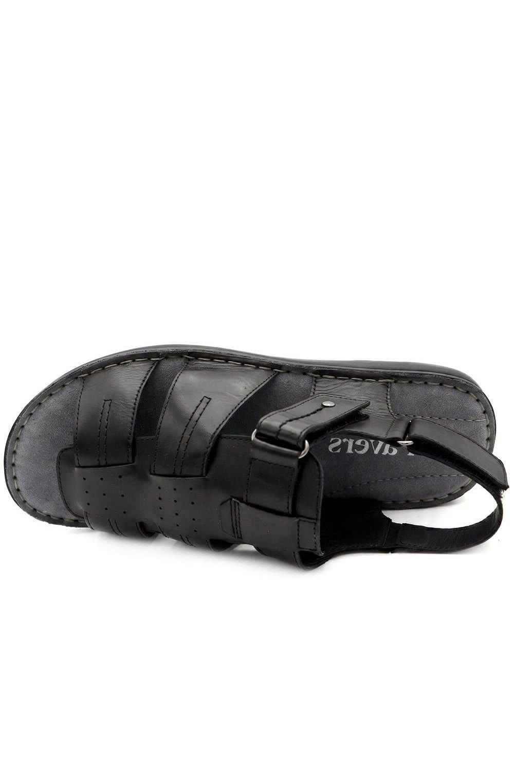 Pavers Pavers Men's Leather Adjustable Fasten Fisherman Sandals in Black - 4