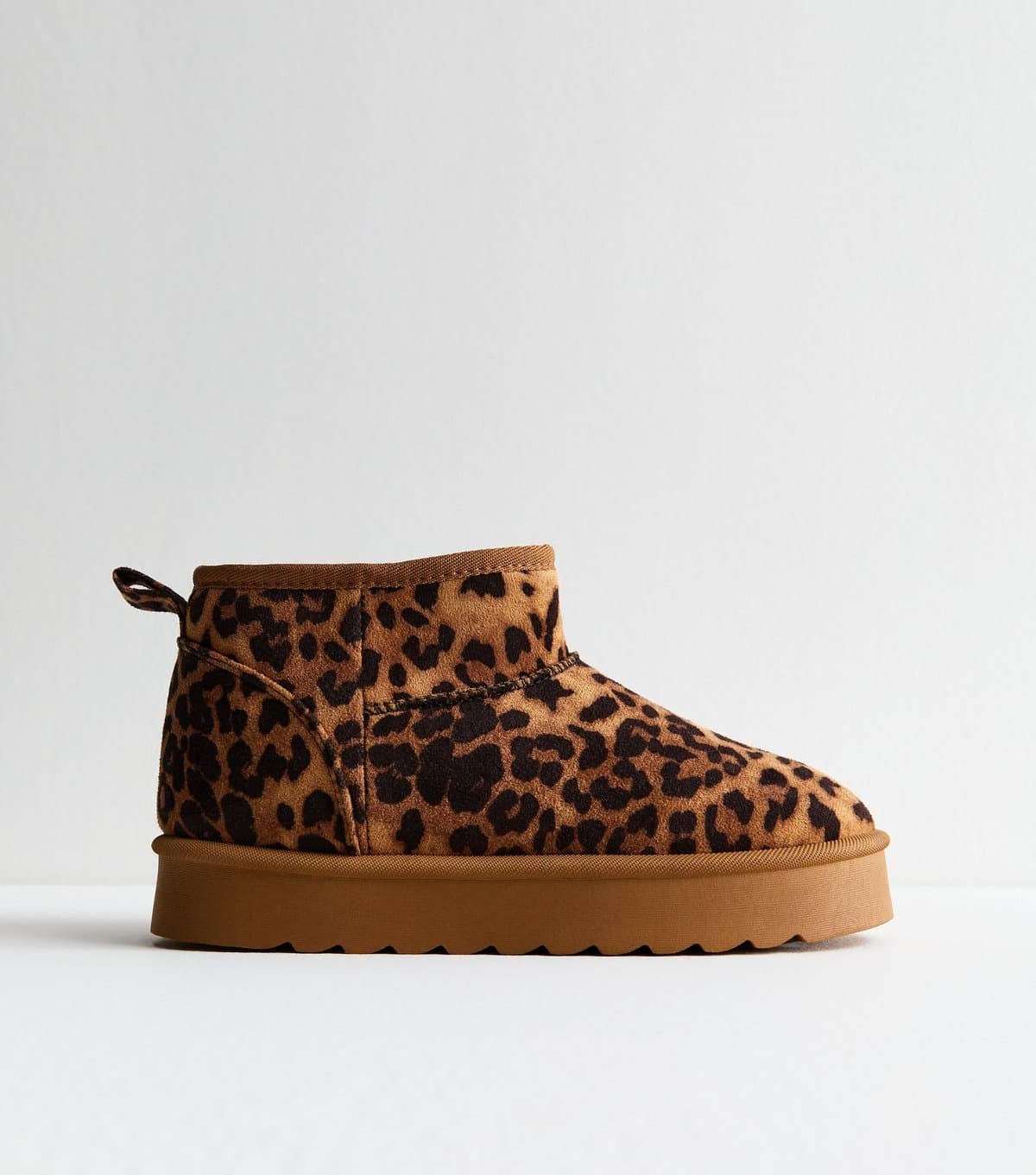New Look Women's Brown Leopard Print Faux Suede Faux Fur-Lined Chunky Boots Vegan New Look