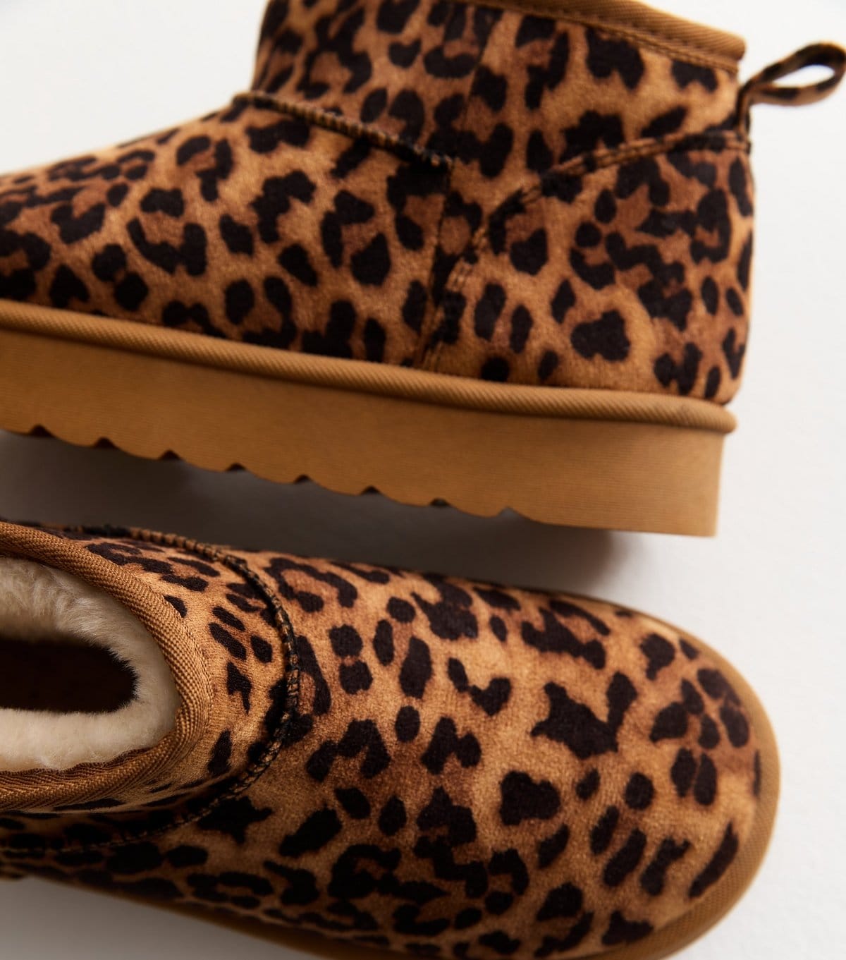 New Look Women's Brown Leopard Print Faux Suede Faux Fur-Lined Chunky Boots Vegan New Look - 4
