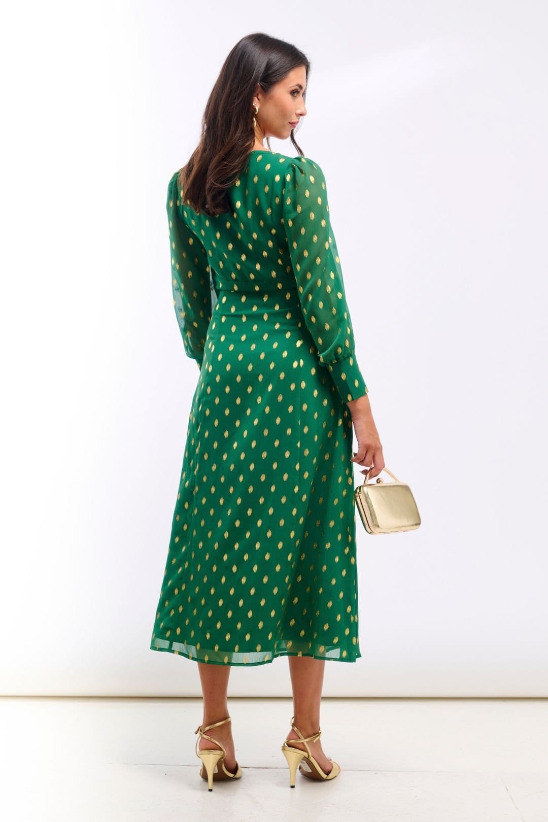 Needs No Label Needs No Label Women's Green Foil Plunge Midi Dress - 4