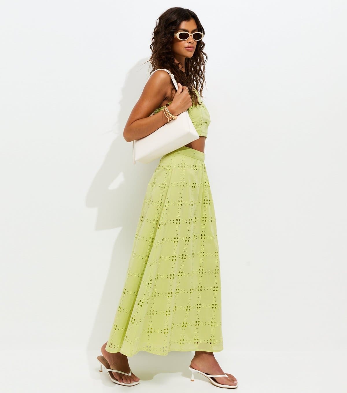 New Look Women's Light Green Embroidered Cut Out Maxi Skirt New Look