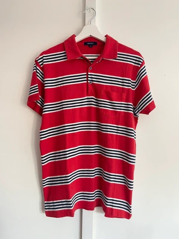 GANT GANT Men’s Red Stripe 100% Cotton Short Sleeve Polo T-Shirt Size UK M