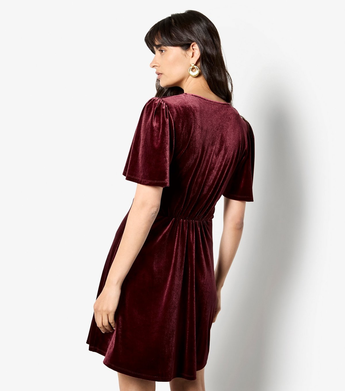 Apricot Women's Burgundy Velvet V Neck Empire Mini Dress Apricot New Look - 3