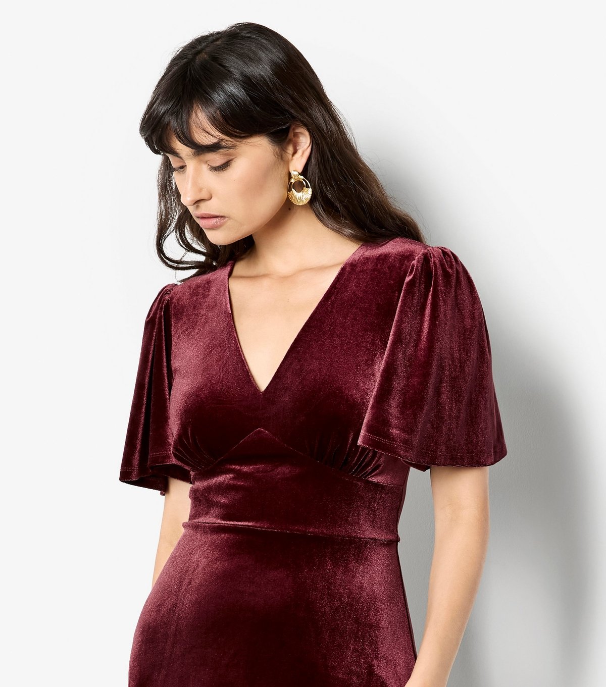 Apricot Women's Burgundy Velvet V Neck Empire Mini Dress Apricot New Look - 4