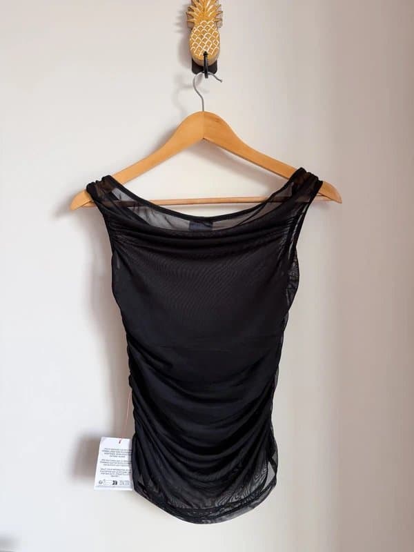 ASOS Asos design Off-Shoulder Ruched Mesh Top with Built-in Bralette
