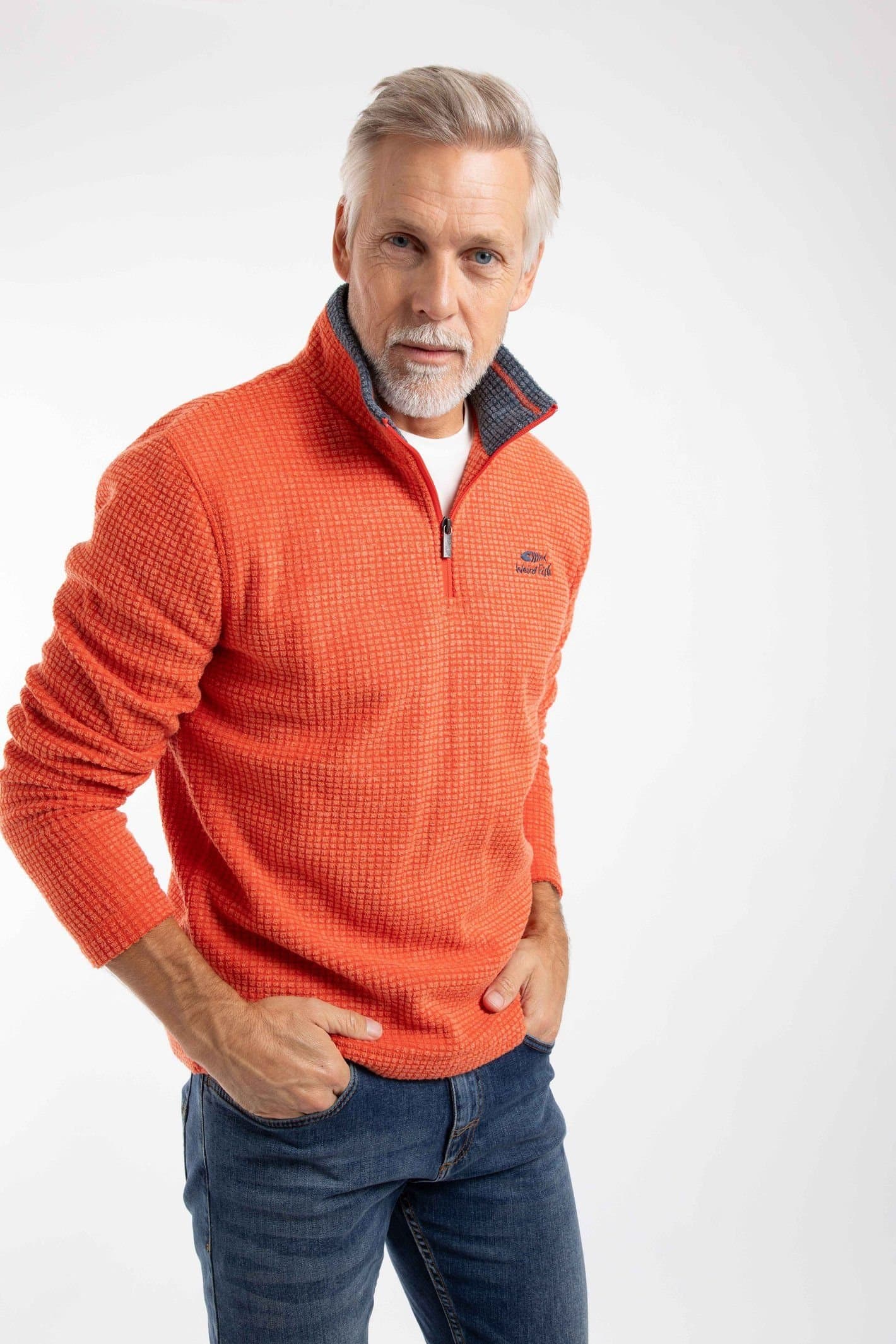 Weird Fish Weird Fish Men's Newark 1/4 Zip Grid Fleece in Orange