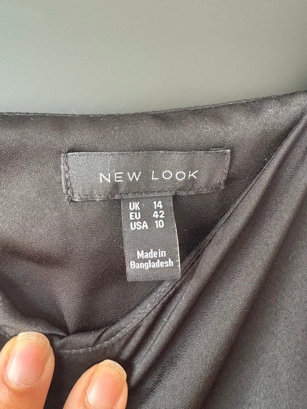 New Look Black Satin Midi Dress - Size 14