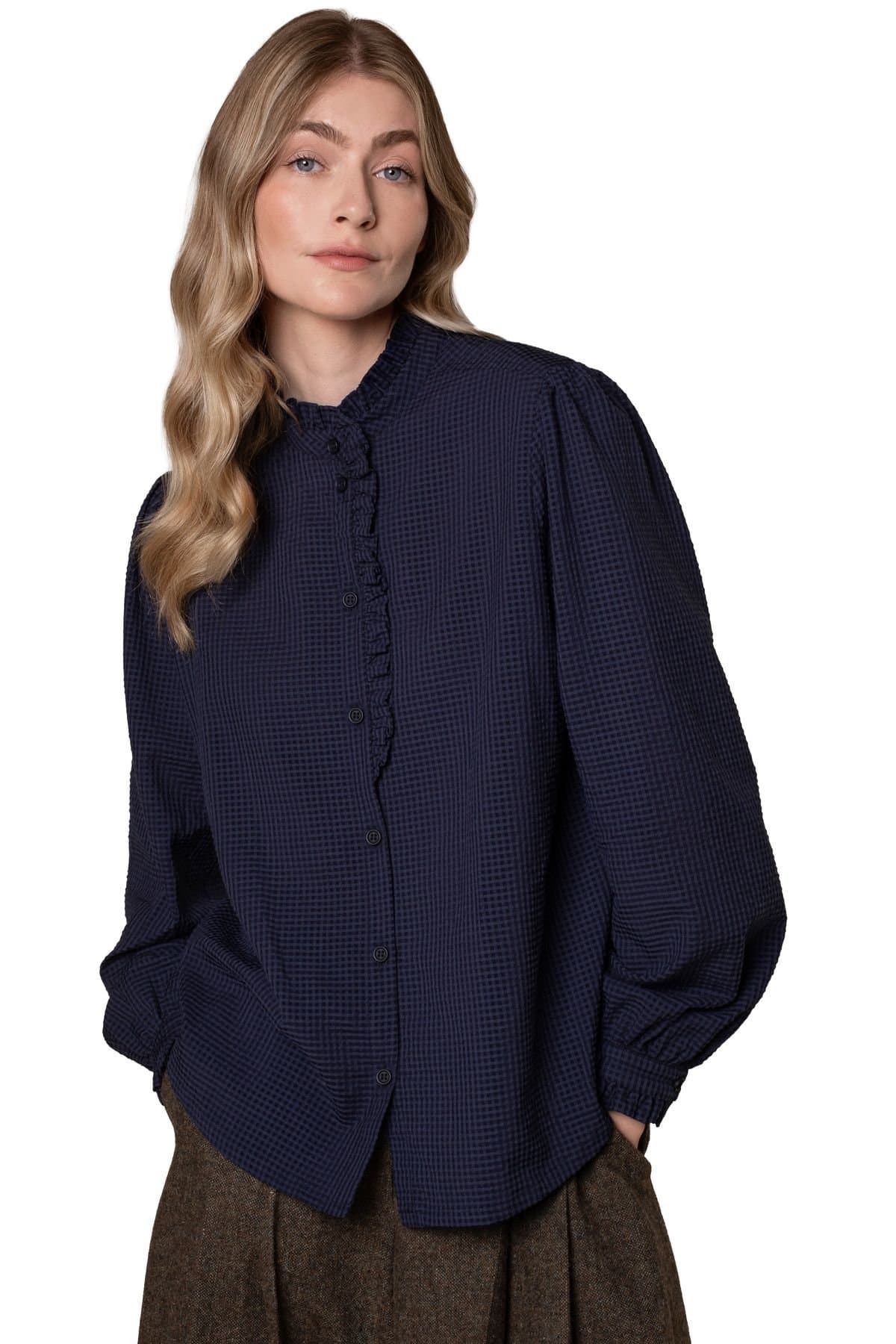 Celtic & Co Celtic & Co Mid Navy Textured Frill Collar Blouse