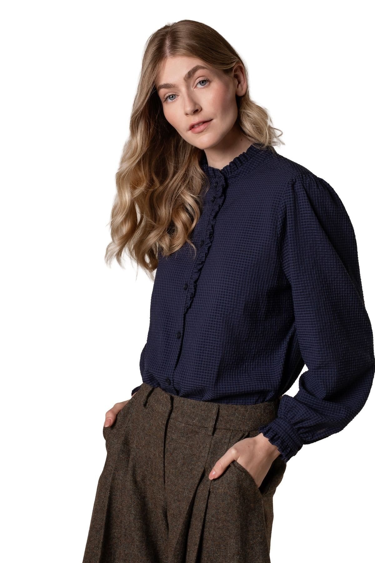 Celtic & Co Celtic & Co Women's Textured Frill Collar Blouse in Mid Navy - 4