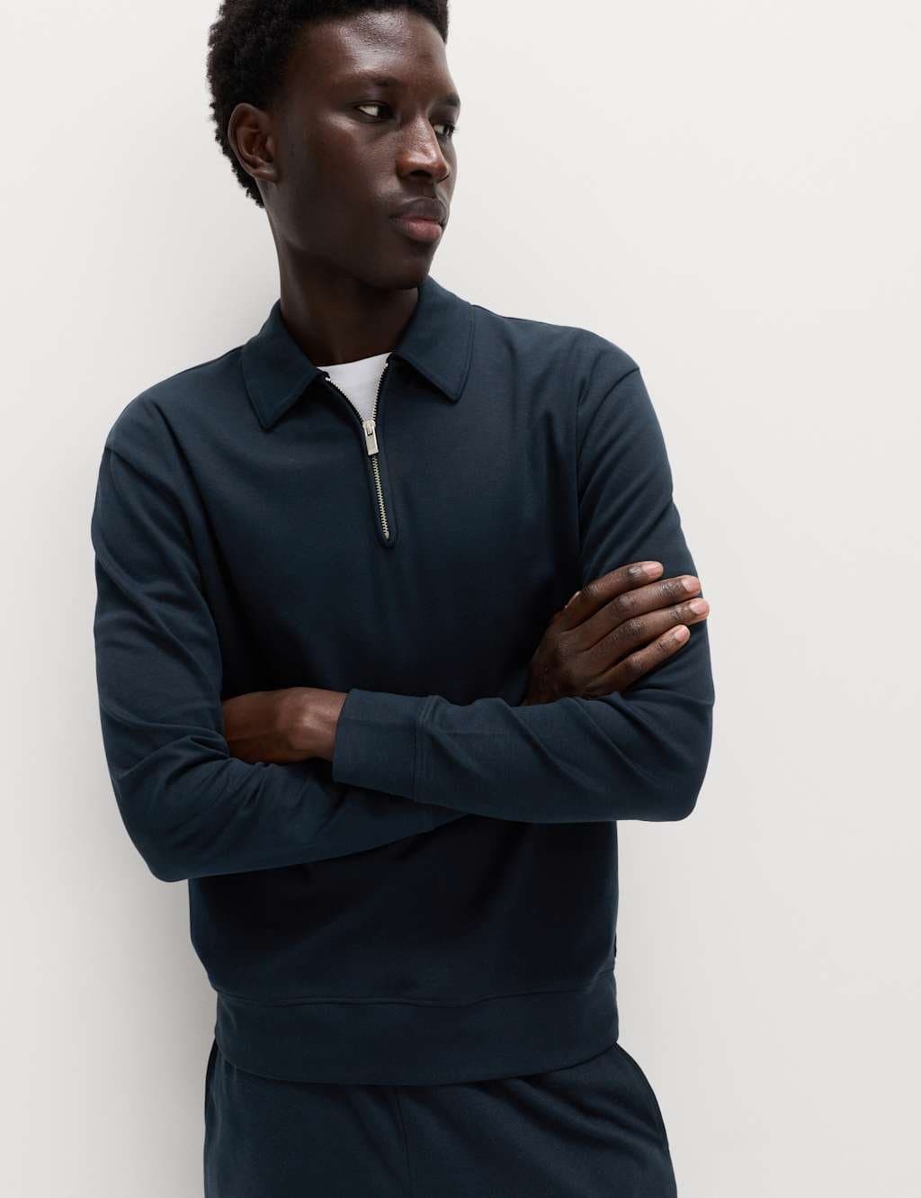 Marks & Spencer M&S Cotton Rich Half Zip Sweatshirt Navy