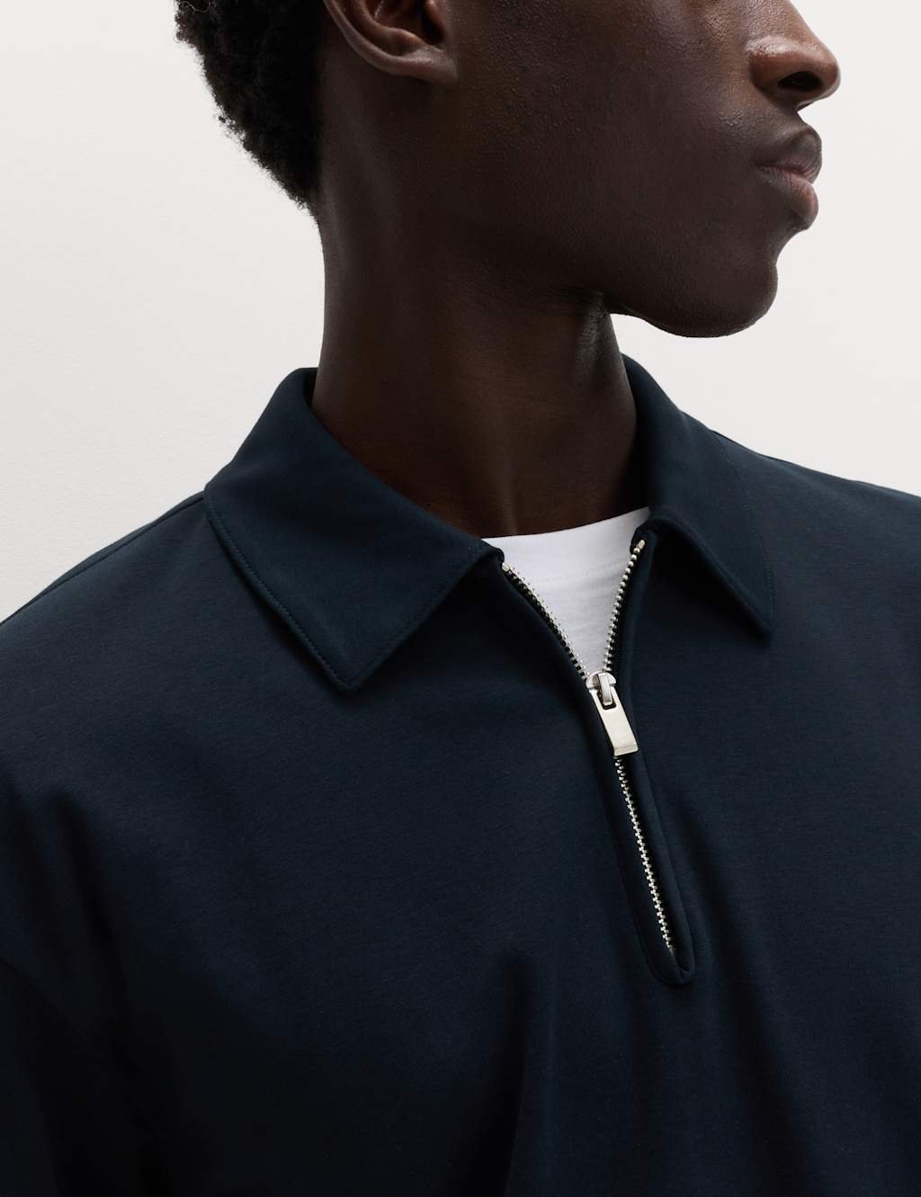 Marks & Spencer M&S Cotton Rich Half Zip Sweatshirt Navy - 2