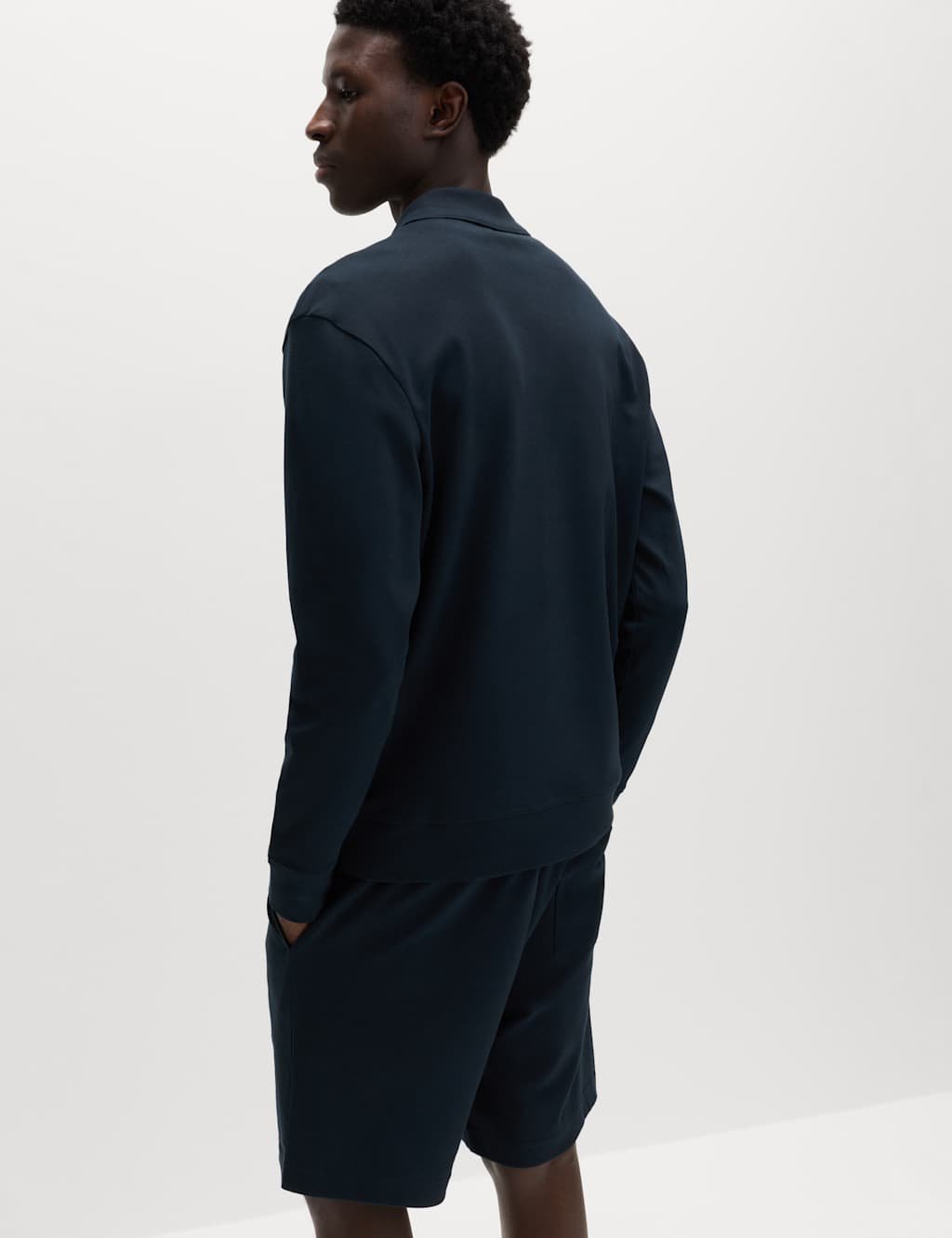 Marks & Spencer M&S Cotton Rich Half Zip Sweatshirt Navy - 3