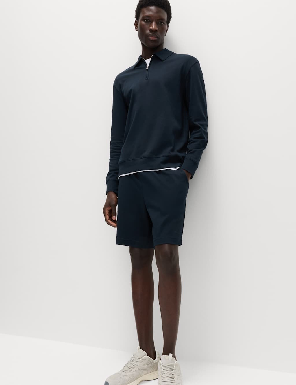 Marks & Spencer M&S Cotton Rich Half Zip Sweatshirt Navy - 4