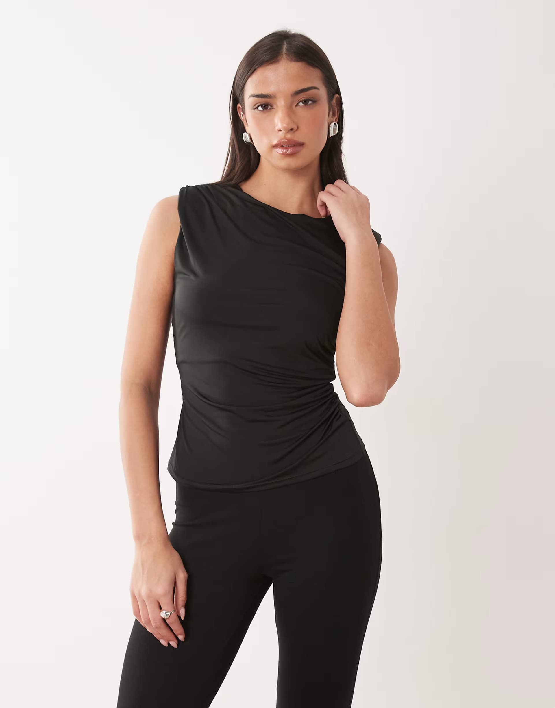 ASOS ASOS DESIGN slinky tank top with shoulder pads in black