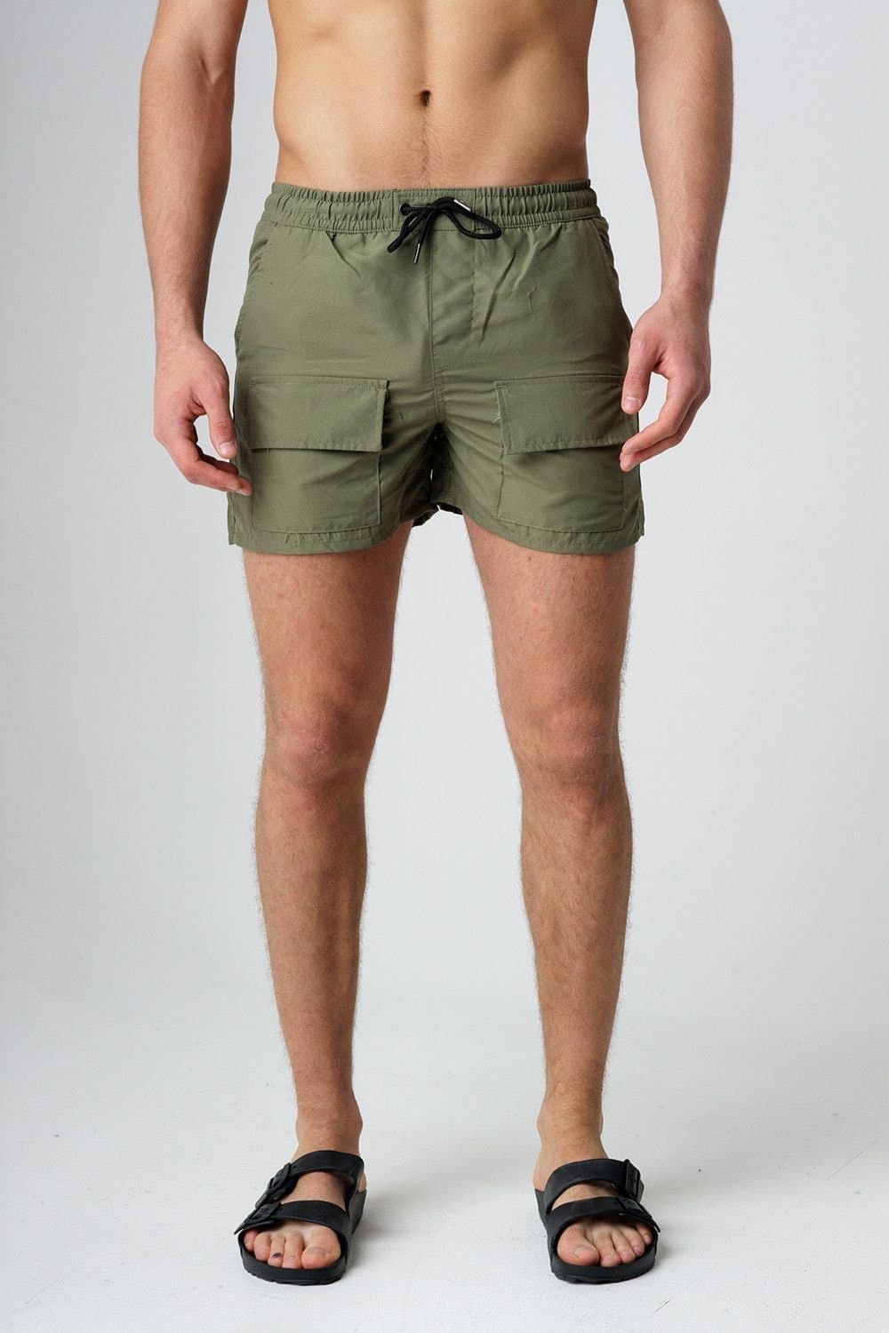 Influence Influence Men's Elasticated Cargo-Style Swim Shorts in Khaki