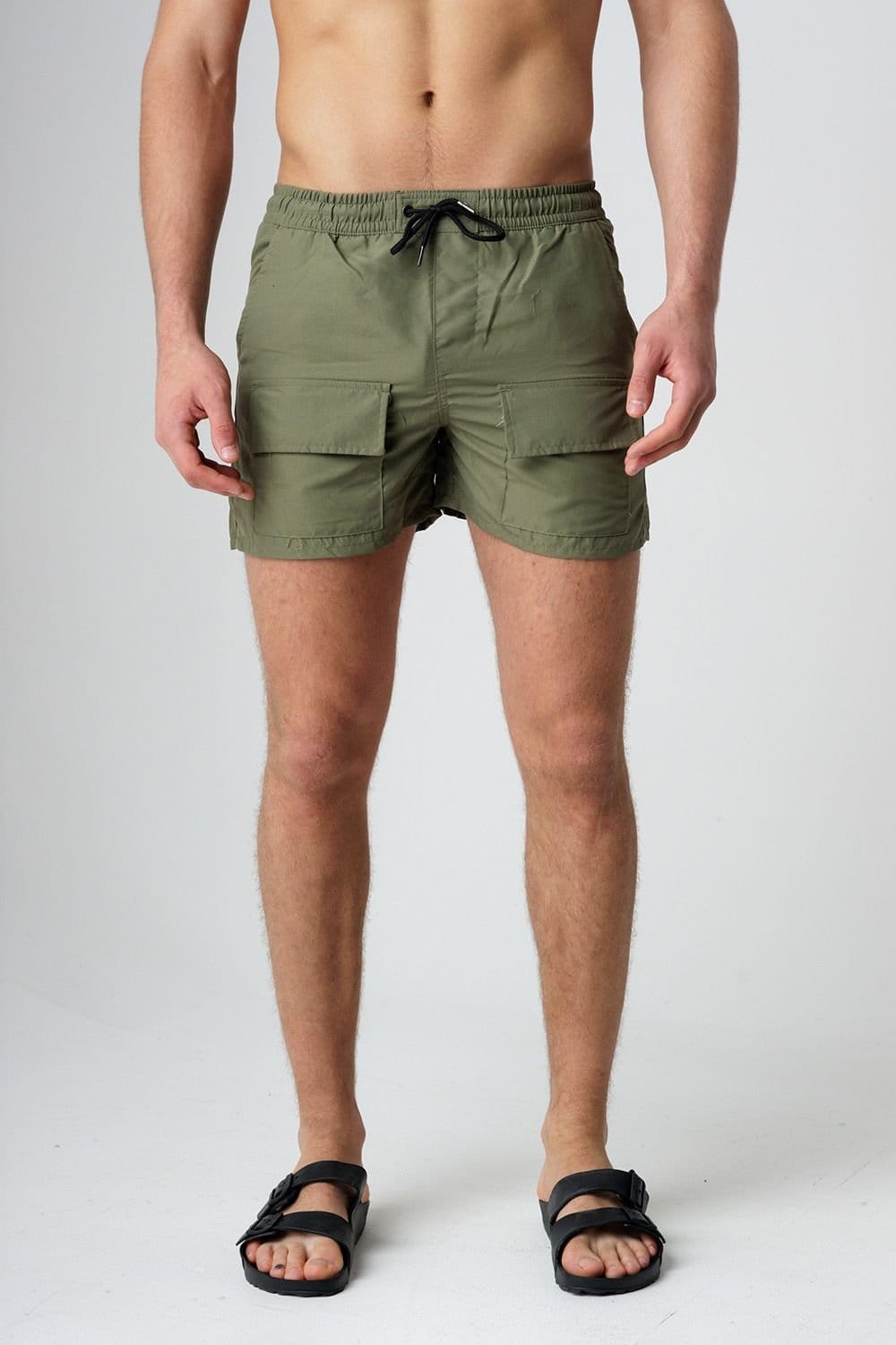 Influence Influence Men's Elasticated Cargo-Style Swim Shorts in Khaki - 1