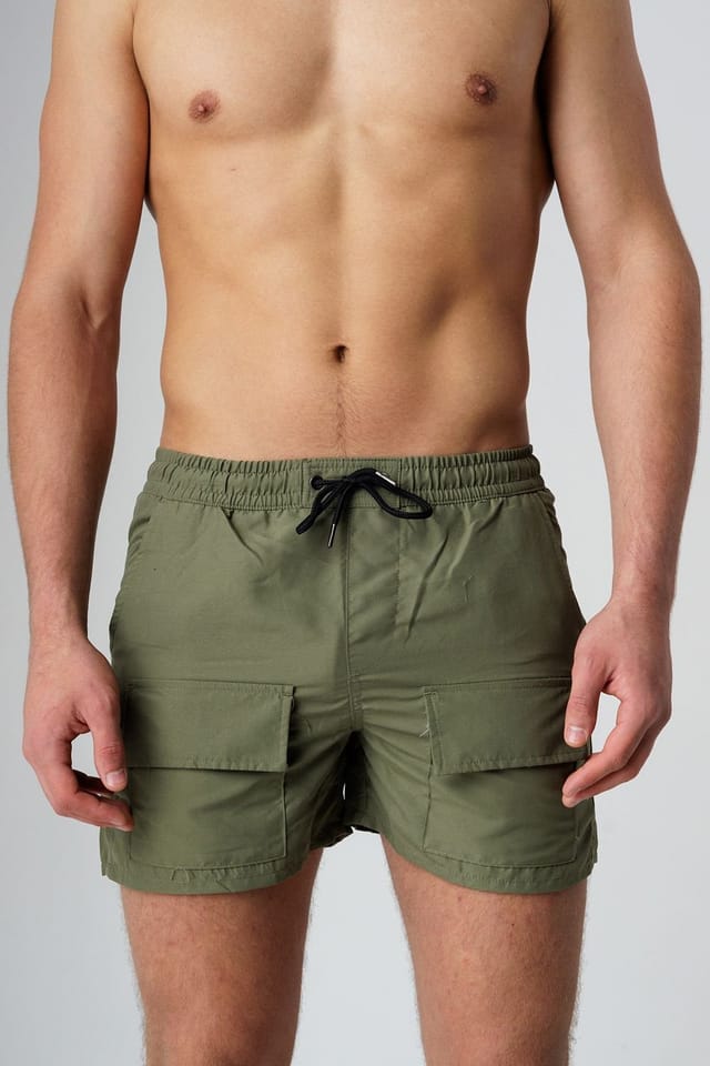 Influence Influence Men's Elasticated Cargo-Style Swim Shorts in Khaki - 3