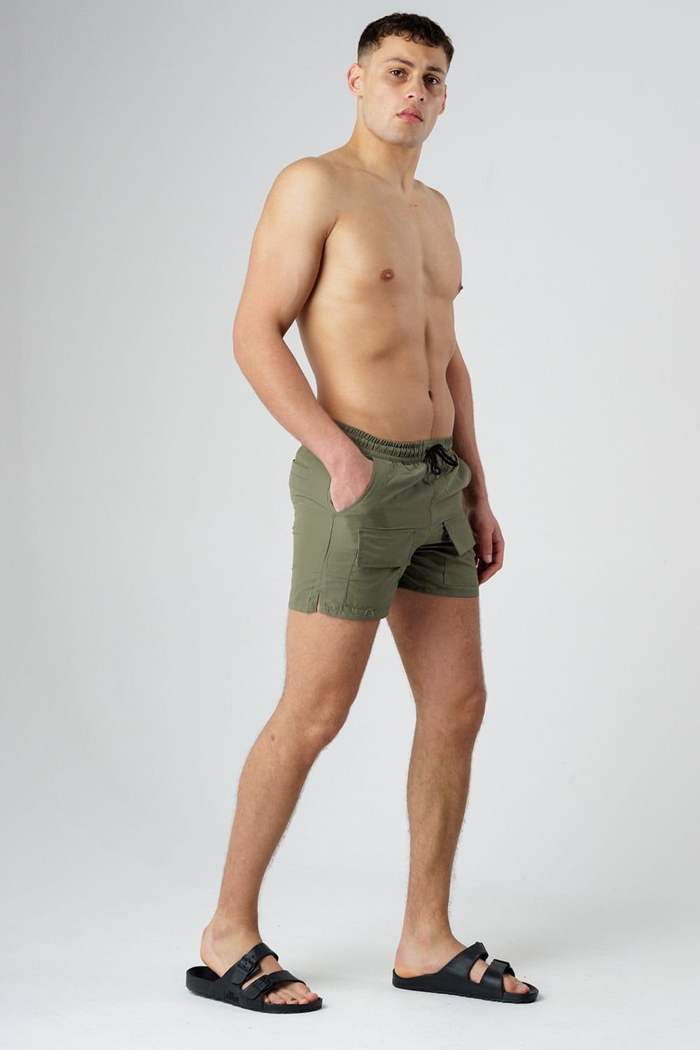 Influence Influence Men's Elasticated Cargo-Style Swim Shorts in Khaki - 4