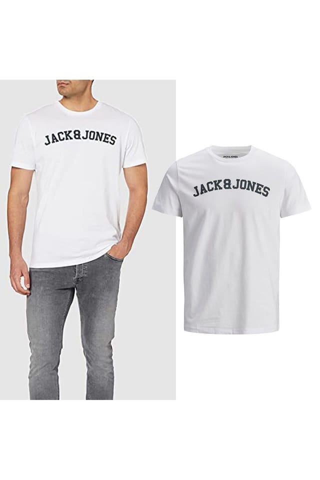 jack & jones Jack & Jones Men's Casual Cotton T-Shirt Crew Neck Short Sleeves, White - 3