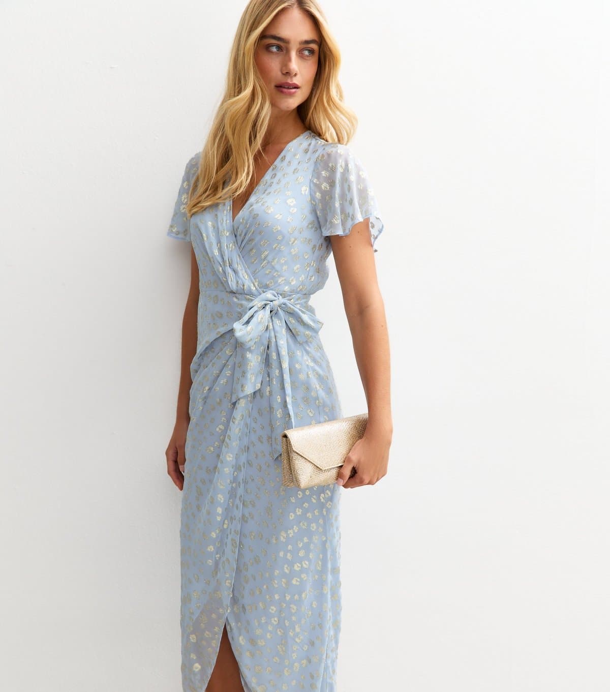 New Look Women's Light Blue Jacquard Wrap Midi Dress New Look
