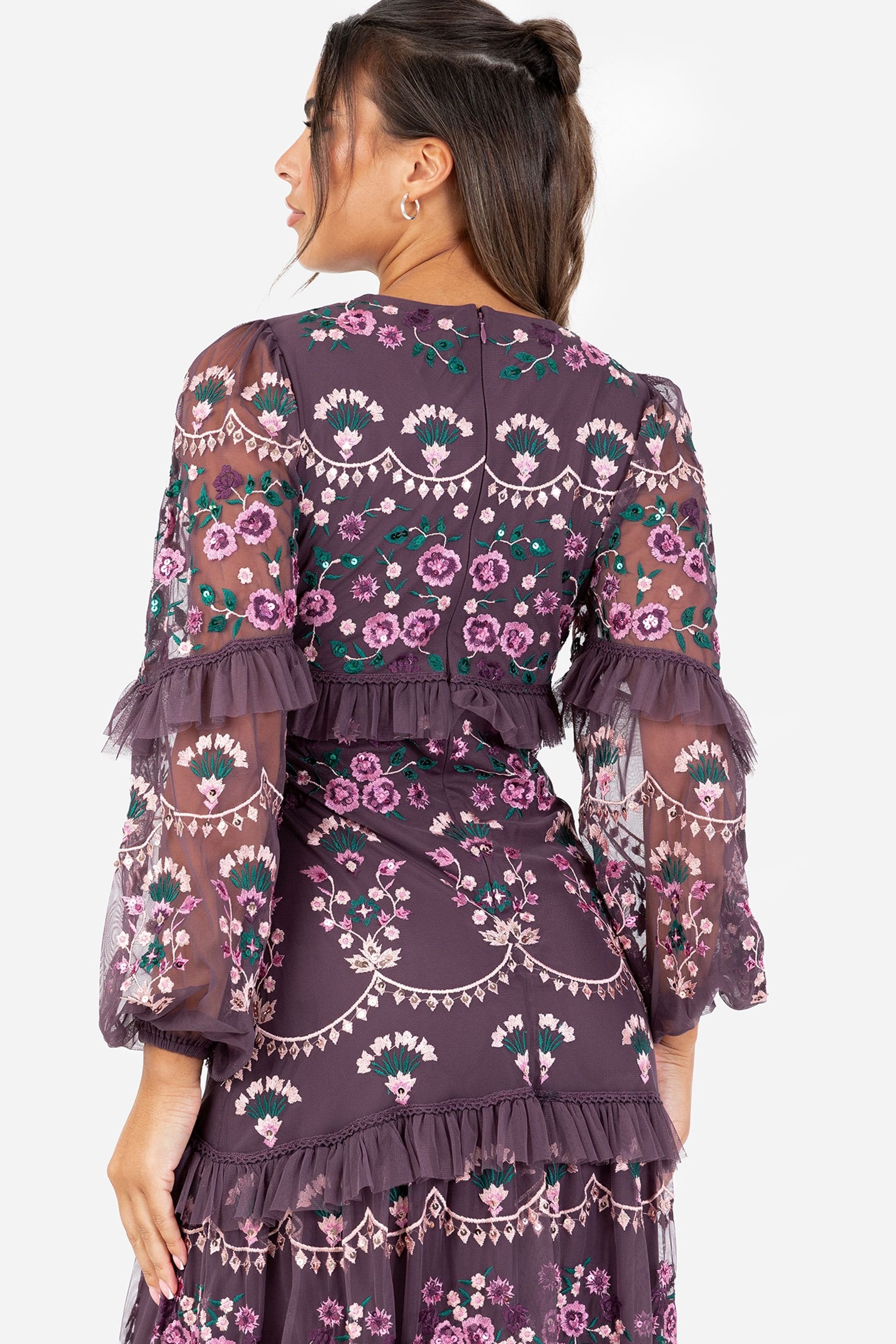 Maya Deluxe Maya Deluxe Women's Embroidered Long Sleeve Maxi Dress in Grape - 4