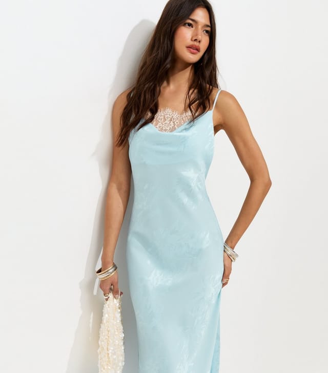 New Look Women's Light Blue Lace Trim Floral Jacquard Strappy Midi Dress New Look - 3