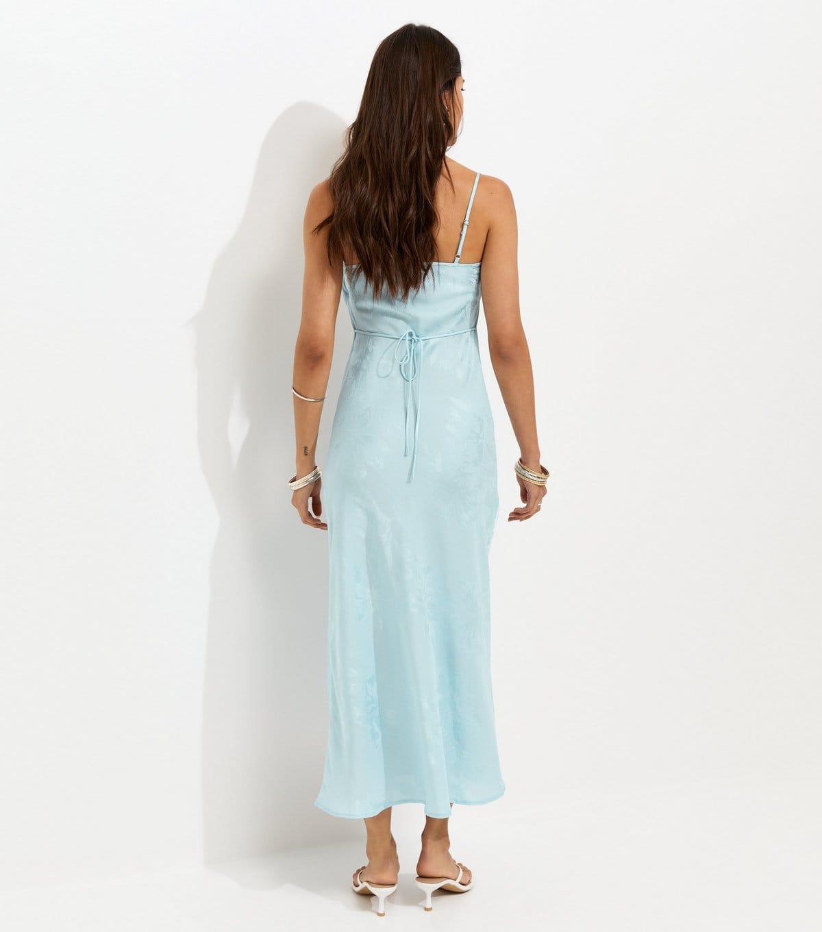 New Look Women's Light Blue Lace Trim Floral Jacquard Strappy Midi Dress New Look - 4