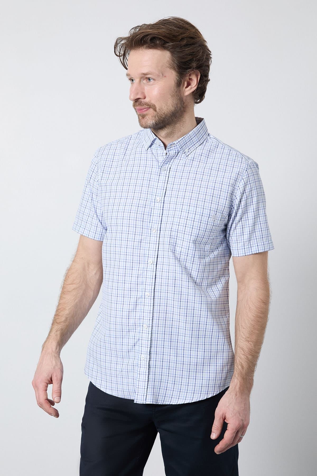 Maine Maine Men's Light Blue Classic Check Short Sleeve Shirt
