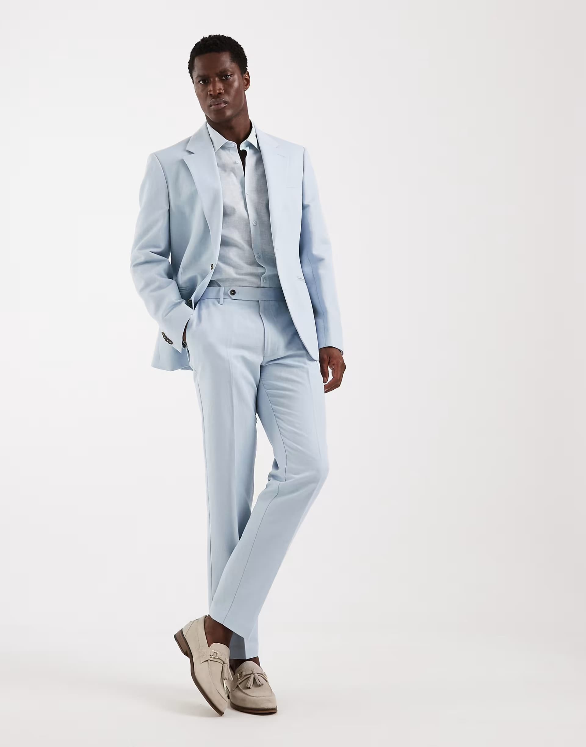 ASOS ASOS DESIGN slim suit trousers in linen rich light blue twill