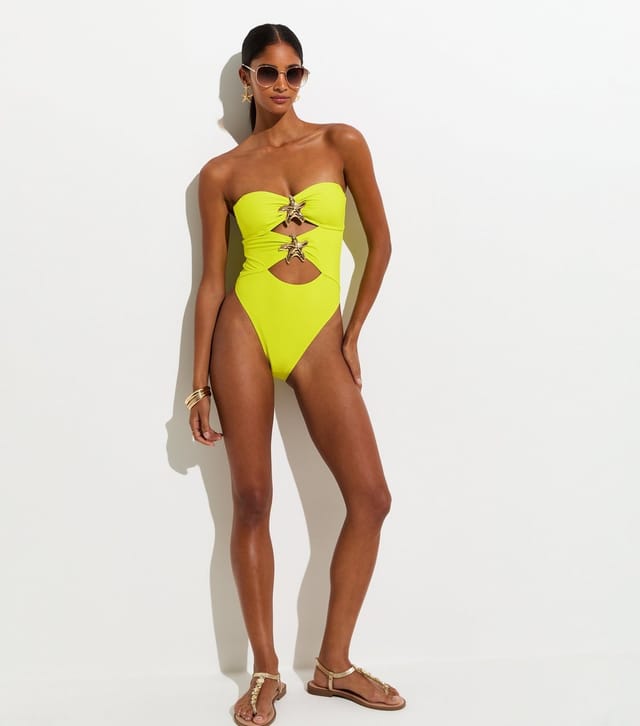 New Look Women's Bright Yellow Tummy Control Starfish Charm Trim Cutout Swimsuit New Look - 3