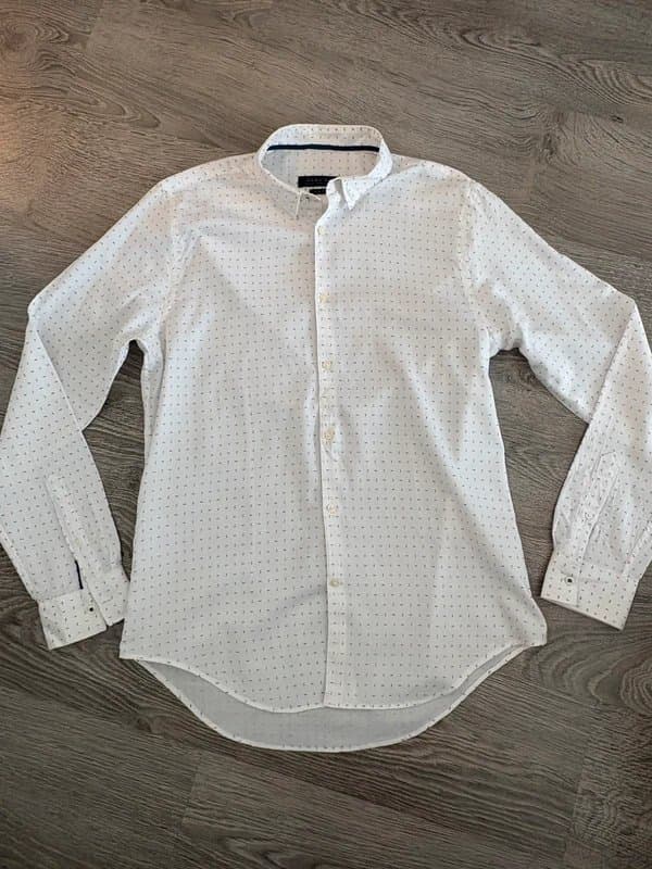Zara Zara Man Slim Fit White Patterned Shirt Size L Long Sleeve Smart Casual Cotton Button-Up
