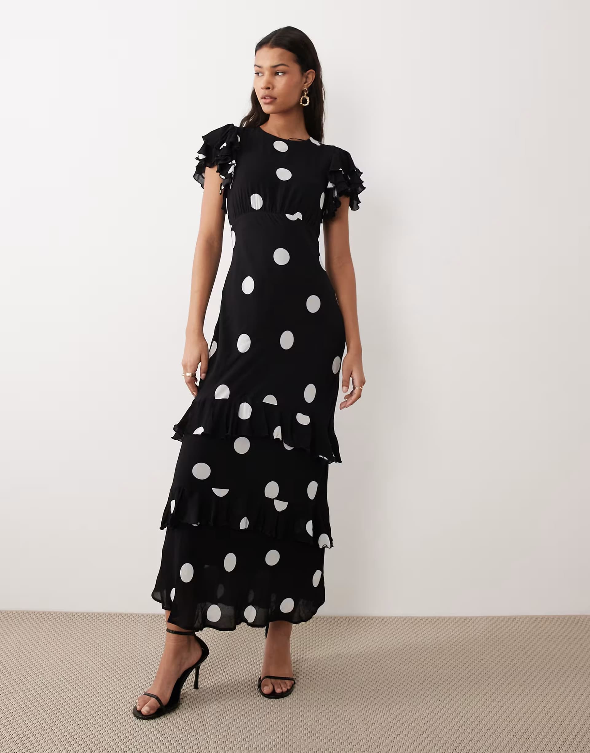 ASOS Nobody's Child Marley midaxi ruffle dress in black polka dot