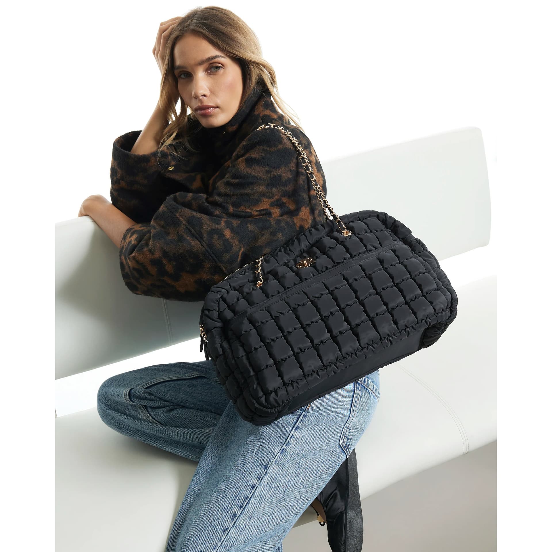 River Island River Island Womens Black Quilted Chain Handle Holdall