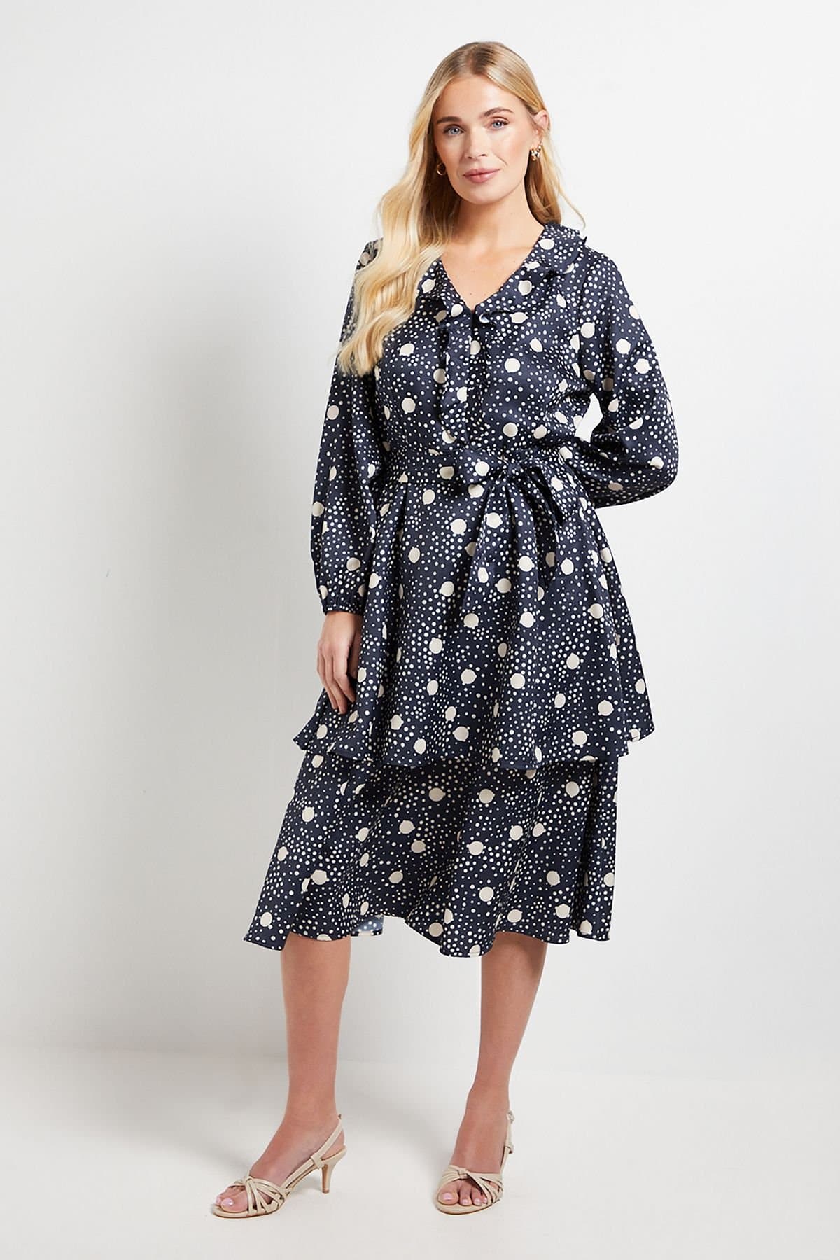 Wallis Wallis Women's Petite Floral Ruffle Midi Dress in Navy